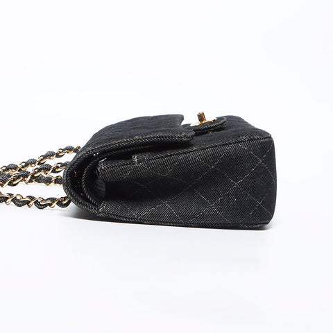 Chanel Chanel 1998-2000 n ° 5 Double rabat denim Matelasse 25 Chain Sac à épaule noir WS11996