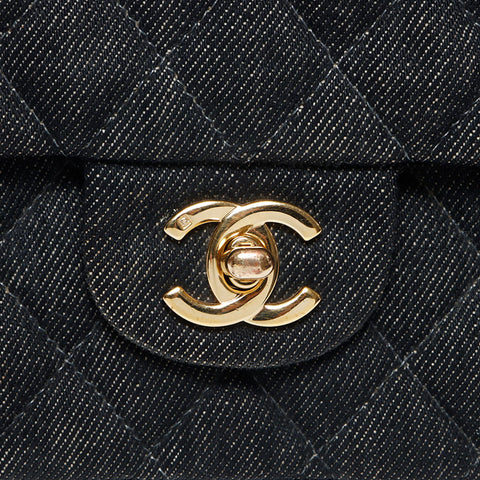 Chanel Chanel 1998-2000 n ° 5 Double rabat denim Matelasse 25 Chain Sac à épaule noir WS11996