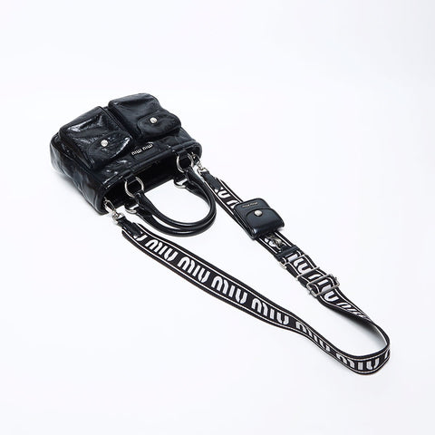Miu Miu Miu Vittero Shine Leather Logo 21SS Small Silver Fittings 2022 Shoulder Bag Black WS12006