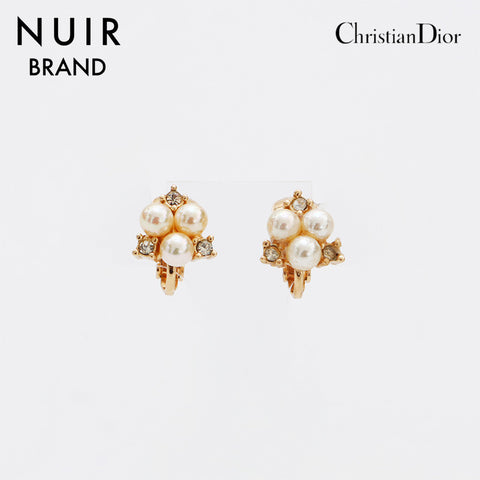 Christian Dior Pearl Rhinestone Earrings Gold WS12025