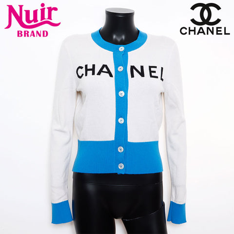 シャネル CHANEL Size:36 ロゴ カーディガン ホワイト ブルー WS12042