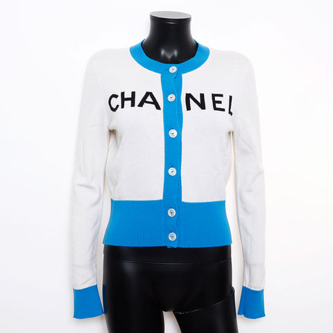 シャネル CHANEL Size:36 ロゴ カーディガン ホワイト ブルー WS12042