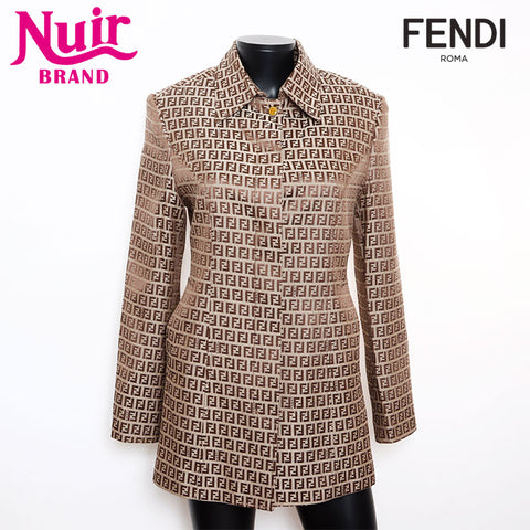 Fendi Größe: 40 Zucchino Muster All-Over Coat Beige WS12043