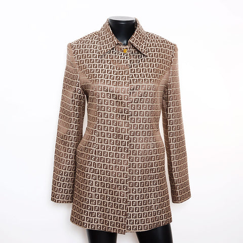 Fendi Größe: 40 Zucchino Muster All-Over Coat Beige WS12043