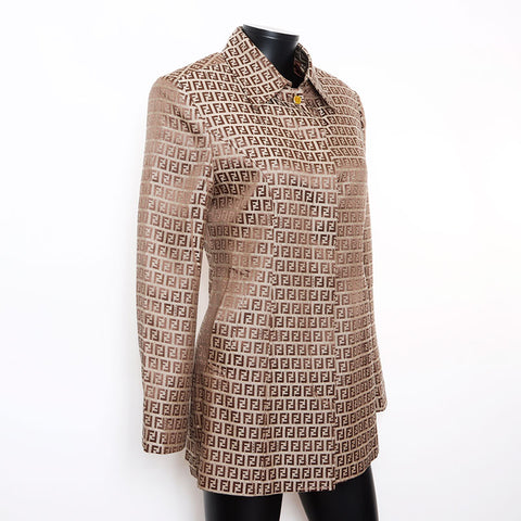 Fendi Größe: 40 Zucchino Muster All-Over Coat Beige WS12043
