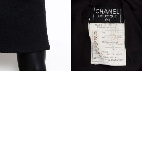 Chanel Coco Mark Button Mademoiselle Wool 1990er Einstellungsanzug schwarz WS12046