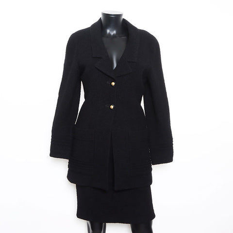 香奈儿可可商标按钮女士羊毛1990年代设置西装黑色WS12046