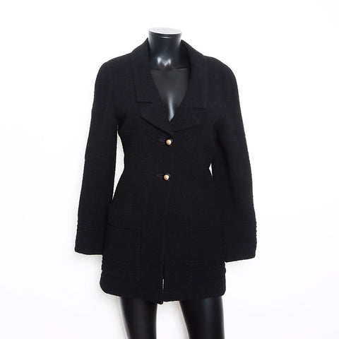 香奈儿可可商标按钮女士羊毛1990年代设置西装黑色WS12046