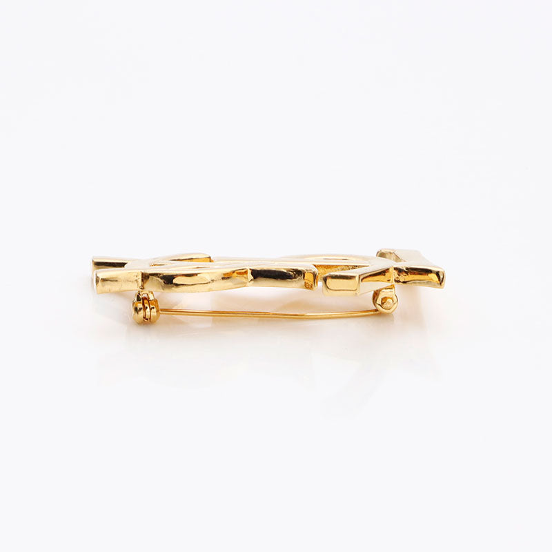 イヴ・サンローラン YVES SAINT LAURENT ロゴ YSL ブローチ ゴールド