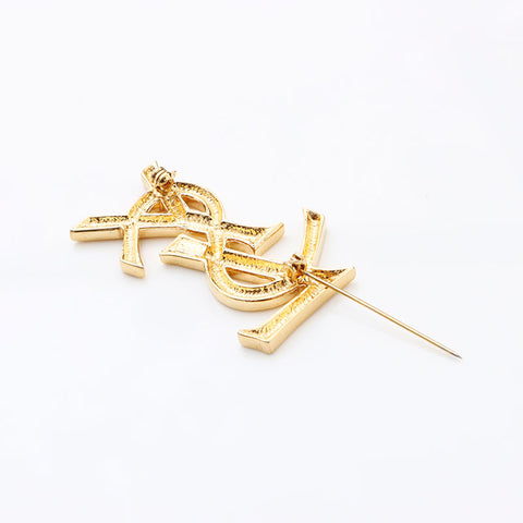 Yves Saint Laurent YVES SAINT LAURENT logo YSL brooch gold WS12048