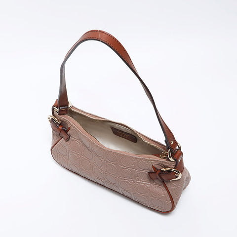 Salvatore Ferragamo徽标Gancini皮革手袋米色WS12066