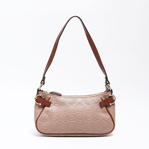 Salvatore Ferragamo徽标Gancini皮革手袋米色WS12066