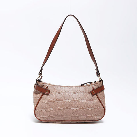 Salvatore Ferragamo徽标Gancini皮革手袋米色WS12066