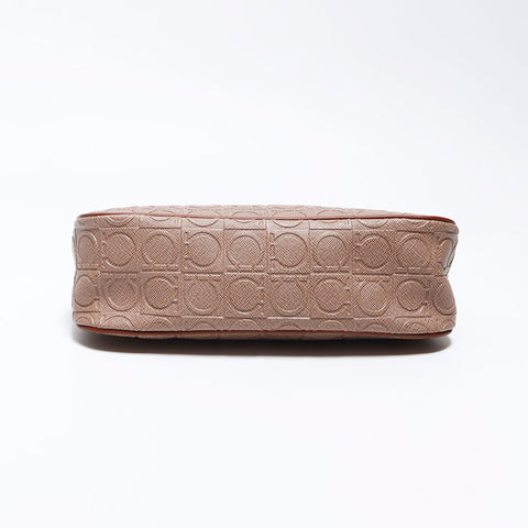 Salvatore Ferragamo徽标Gancini皮革手袋米色WS12066