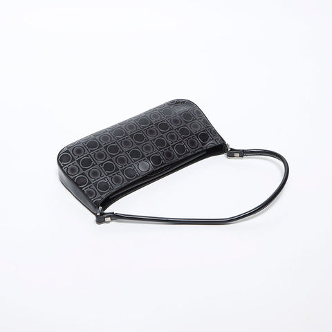Salvatore Ferragamo徽标Gancini皮革手提包黑色WS12067