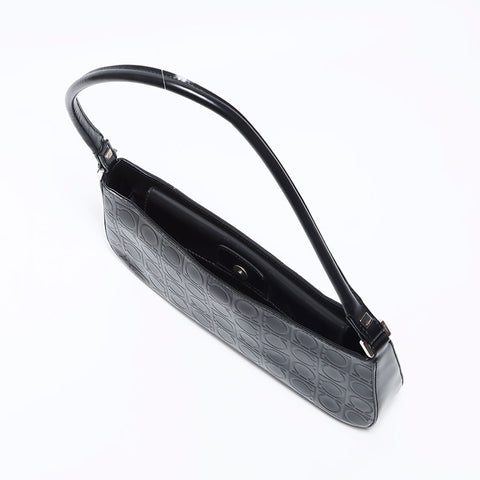 Salvatore Ferragamo徽标Gancini皮革手提包黑色WS12067