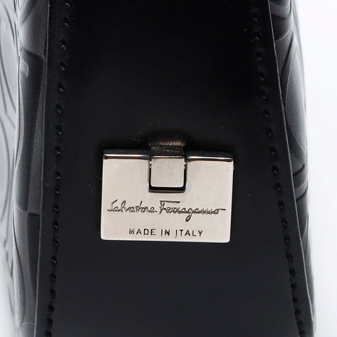 Salvatore Ferragamo徽标Gancini皮革手提包黑色WS12067