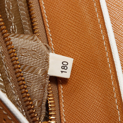PRADA Logo Saffiano Leather Punched Bagguette Handbag Brown WS12068