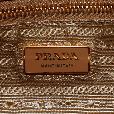 PRADA Logo Saffiano Leather Punched Bagguette Handbag Brown WS12068