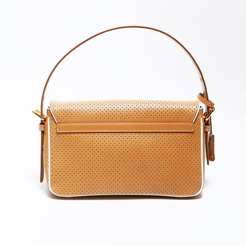 PRADA Logo Saffiano Leather Punched Bagguette Handbag Brown WS12068