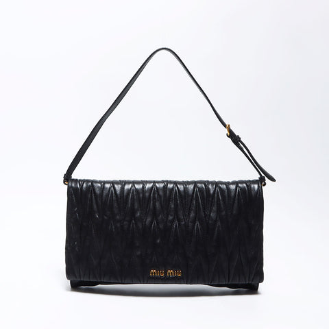 Miu Miu Miu Matterasse Leather Logo Handbag Black WS12070
