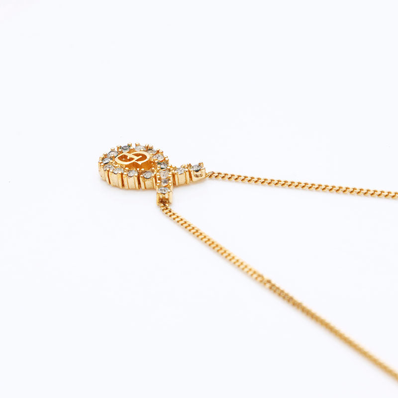 Christian Dior Logo rhinestone Necklace gold WS12074 – NUIR