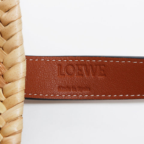 LOEWE Basket Bag Logo Leather Raffia S Handbag Beige x Brown WS12088