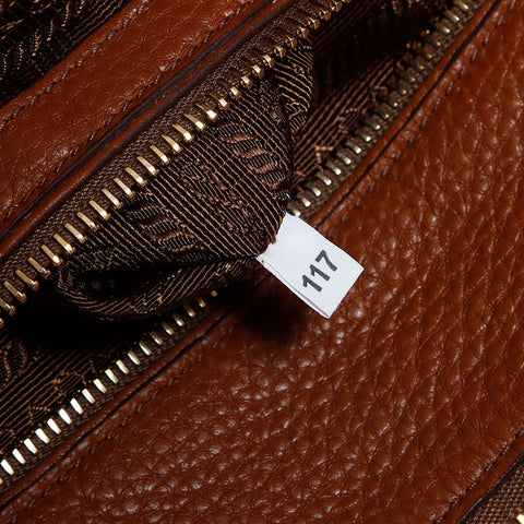 PRADA Triangle Logo Tag Leather Shoulder Bag Brown WS12093