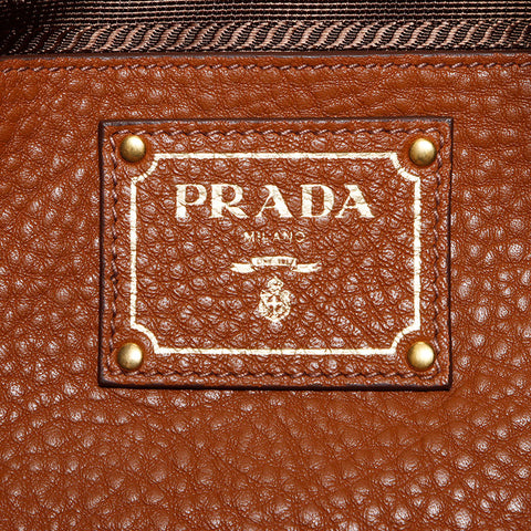 PRADA Triangle Logo Tag Leather Shoulder Bag Brown WS12093