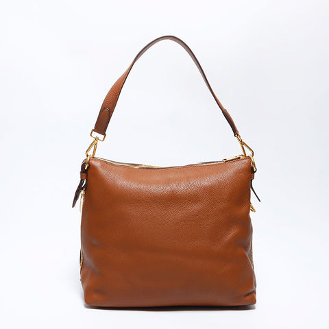 PRADA Triangle Logo Tag Leather Shoulder Bag Brown WS12093