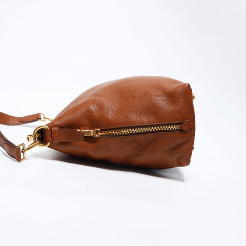 PRADA Triangle Logo Tag Leather Shoulder Bag Brown WS12093