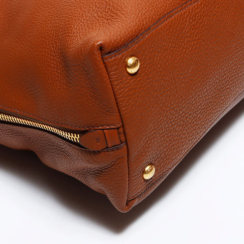 PRADA Triangle Logo Tag Leather Shoulder Bag Brown WS12093