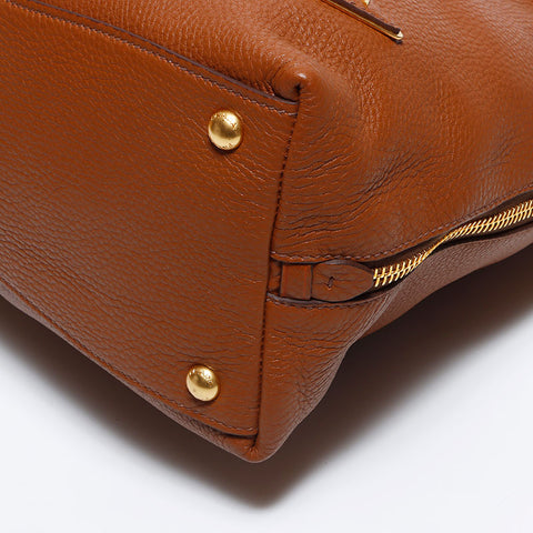 PRADA Triangle Logo Tag Leather Shoulder Bag Brown WS12093