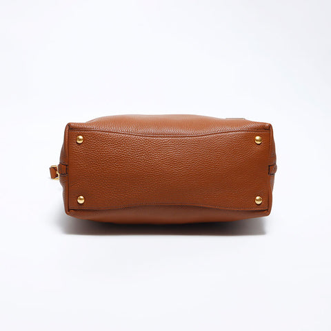 PRADA Triangle Logo Tag Leather Shoulder Bag Brown WS12093