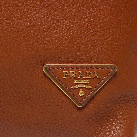 PRADA Triangle Logo Tag Leather Shoulder Bag Brown WS12093