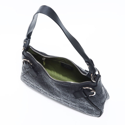 Salvatore Ferragamo Gancini皮革肩袋黑色WS12094