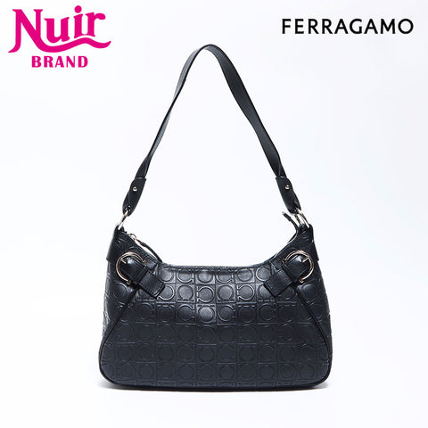 Salvatore Ferragamo Gancini皮革肩袋黑色WS12094