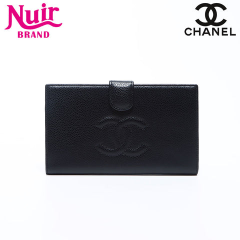 Chanel Coco Mark 2007-2008 Caviar Skin Bifold Wallet Black WS12096