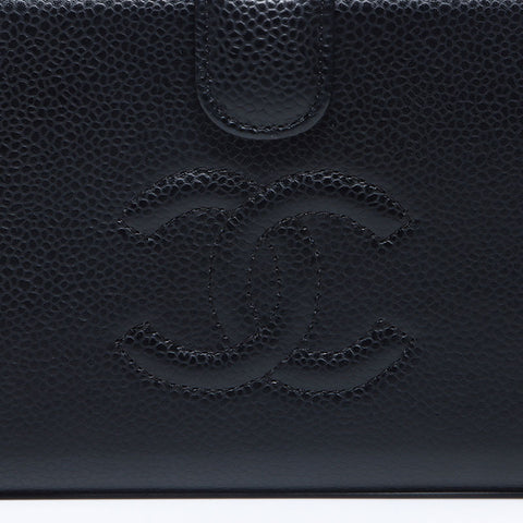 シャネル CHANEL ココマーク 2007-2008 キャビアスキン 二つ折り財布 ブラック WS12096