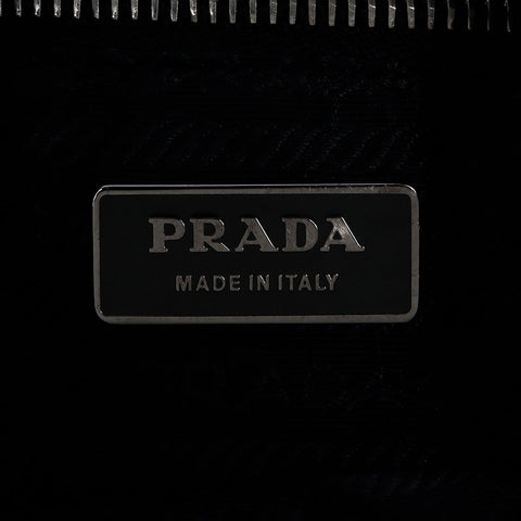 Prada Leather Nylon Triangle徽标标签银色金属流浪汉肩袋黑色WS12106