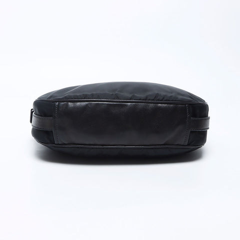 Prada Leather Nylon Triangle徽标标签银色金属流浪汉肩袋黑色WS12106