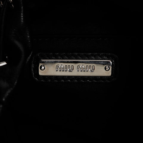Miu Miu Miu Crystal Bijou Leder -Leitzugs -Umhängetasche Schwarz WS12109