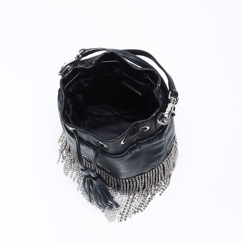 Miu Miu Miu Crystal Bijou Leder -Leitzugs -Umhängetasche Schwarz WS12109