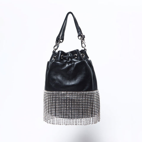 Miu Miu Miu Crystal Bijou Leder -Leitzugs -Umhängetasche Schwarz WS12109