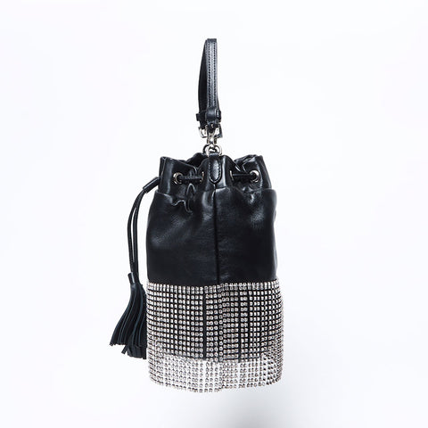 Miu Miu Miu Crystal Bijou Leder -Leitzugs -Umhängetasche Schwarz WS12109