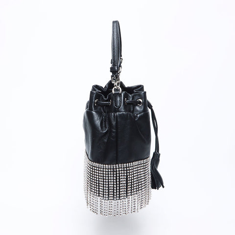 Miu Miu Miu Crystal Bijou Leder -Leitzugs -Umhängetasche Schwarz WS12109
