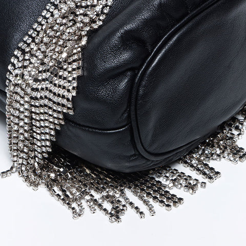 Miu Miu Miu Crystal Bijou Leder -Leitzugs -Umhängetasche Schwarz WS12109