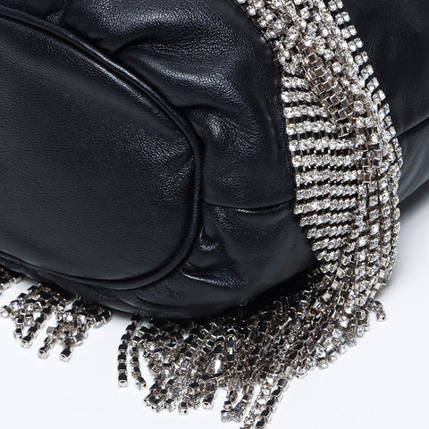 Miu Miu Miu Crystal Bijou Leder -Leitzugs -Umhängetasche Schwarz WS12109