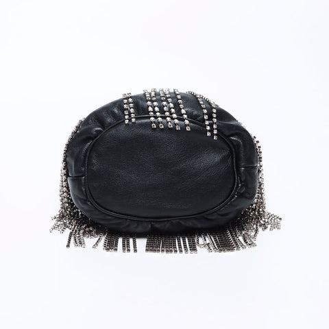 Miu Miu Miu Crystal Bijou Leder -Leitzugs -Umhängetasche Schwarz WS12109