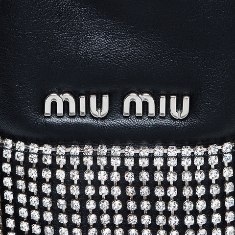 Miu Miu Miu Crystal Bijou Leder -Leitzugs -Umhängetasche Schwarz WS12109
